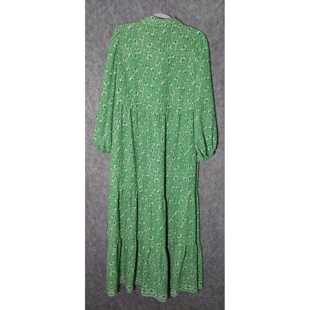 Max Studio Women Dress L Green Artsy Cottagecore Boho Tiered  Floral Maxi Button - Picture 7 of 11